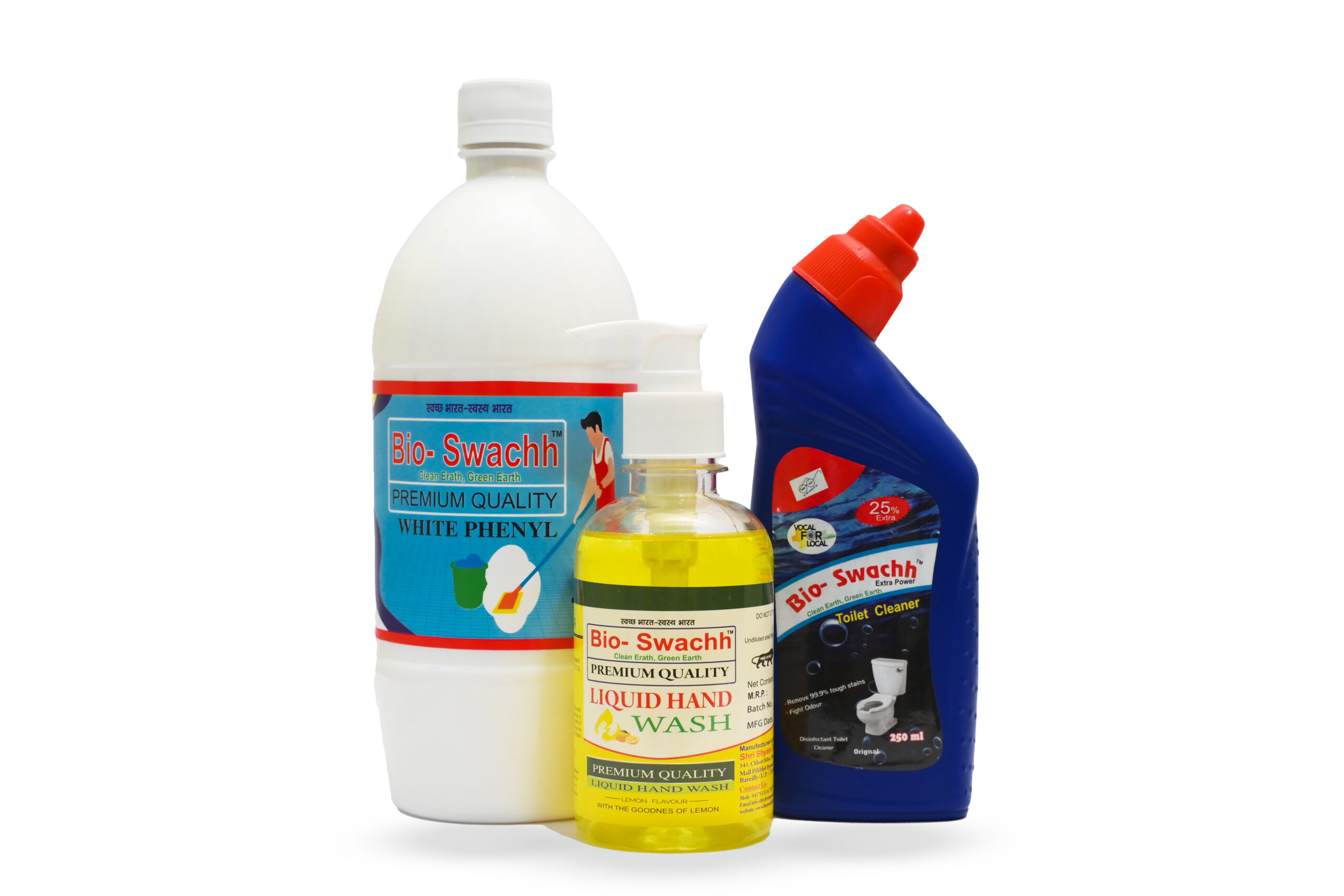 Bio-Swachh Premium Cleaning Set, White Phenyl, Liquid Lemon Hand Wash, Toilet Cleaner 250ml